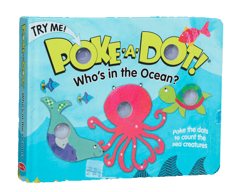 Poke-a-Dot book titled 'Who's in the Ocean?' on a white background