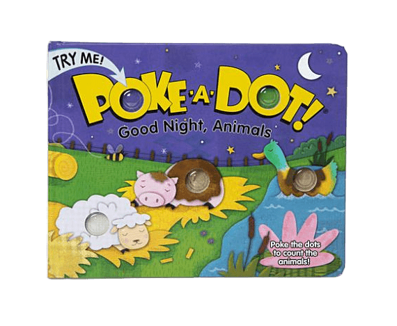 Children's book titled 'Poke-A-Dot: Good Night, Animals' on a white background