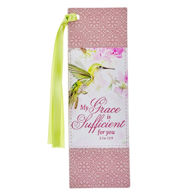 Christian Art Gifts Premium Vegan Leather Scripture Bookmark for Women: Grace Is Sufficient Inspirational Bible Verse Book Accessory, Pink Multicolor - Ingram