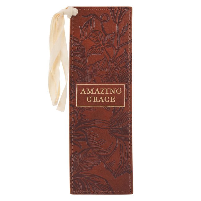 Christian Art Gifts Premium Vegan Leather Religious Bookmark for Women: Amazing Grace - 2 Cor. 1:9 Inspirational Bible Verse, Brown - Ingram