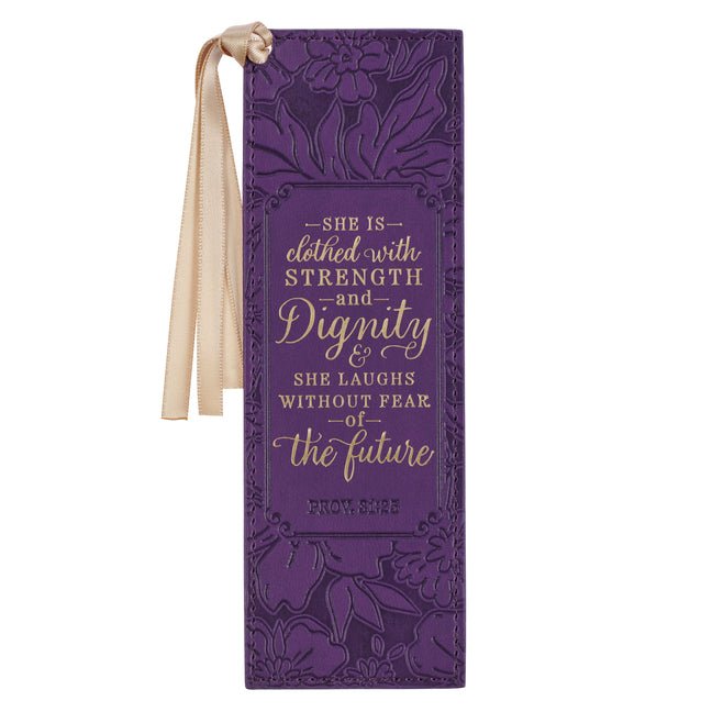 Bookmark Faux Leather Purple Strength and Dignity Prov. 31:25 - Ingram