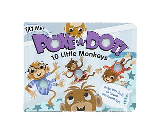 Poke-a-Dot book titled '10 Little Monkeys' on a white background