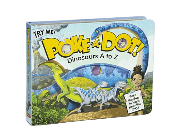 Poke-a-Dot book titled 'Dinosaurs A to Z' on a white background
