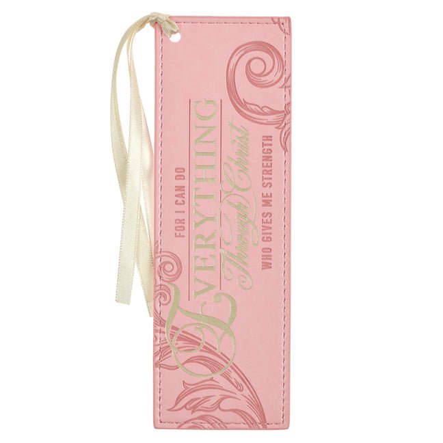 Christian Art Gifts Pink & Gold Faux Leather Premium Bible Verse Bookmark for Women: Everything Through Christ - Philippians 4:13 Inspirational Script - Ingram