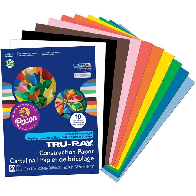 Tru-Ray 9 X 12 Construction Paper, Assorted Colors, 50 Sheets (P103031) - Ingram