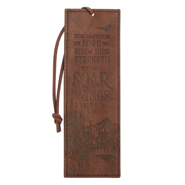 Christian Art Gifts Faux Leather Bookmark Soar on Wings Isaiah 40:31 Bible Verse, Brown - Ingram