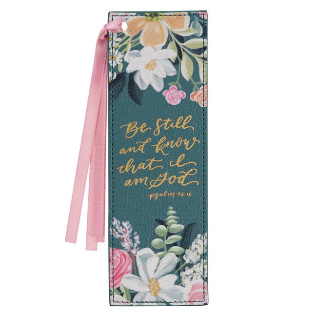 Bookmark Faux Leather Teal Be Still. Ps. 46:10 - Ingram