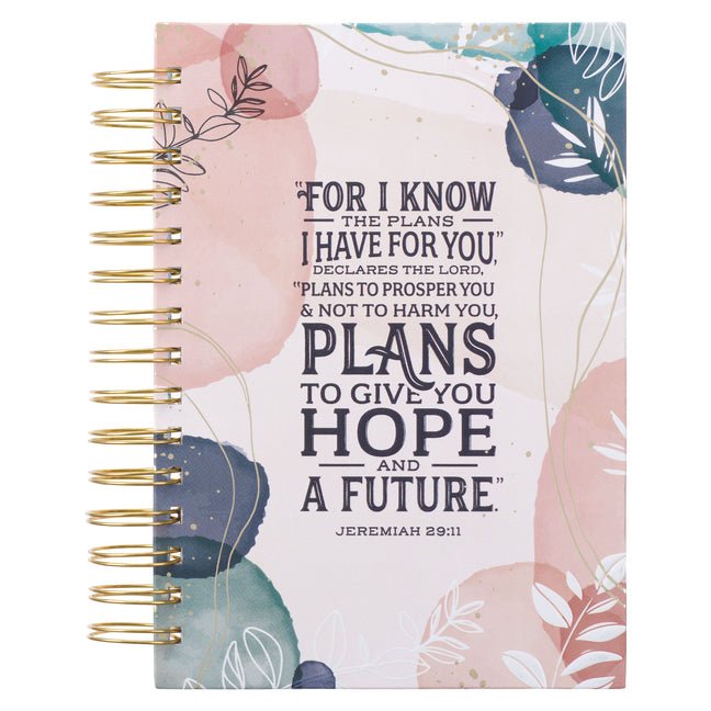 Christian Art Gifts Journal W/Scripture Plans Jeremiah 29:11 Bible Verse White Abstract Leaves 192 Ruled Pages, Large Hardcover Notebook, Wire Bound - Ingram