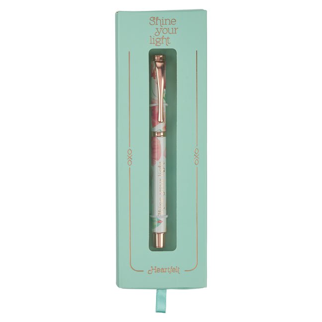 Heartfelt Ballpoint Pen Floral Coral Poppies Shine Your Light, Gel Ink Black, .5mm Fine - Ingram