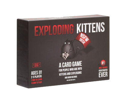Box of 'Exploding Kittens' card game on a transparent background