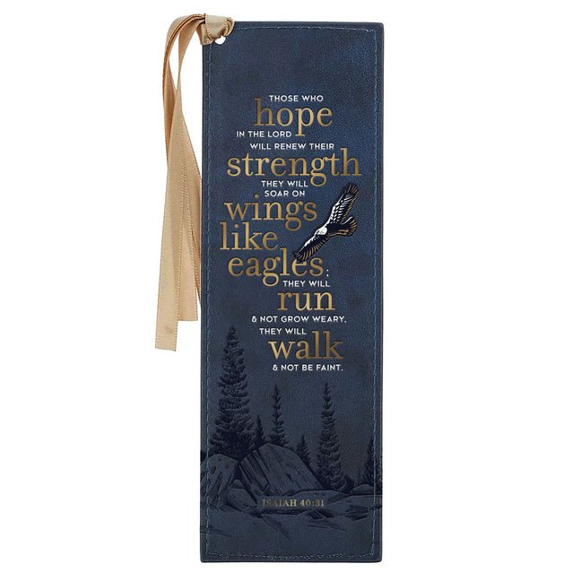 Christian Art Gifts Faux Leather Heat-Debossed Bookmark for Men & Women: On Wings Like Eagles - Isaiah 40:31 Inspirational Bible Verse, Navy Blue W/Si - Ingram