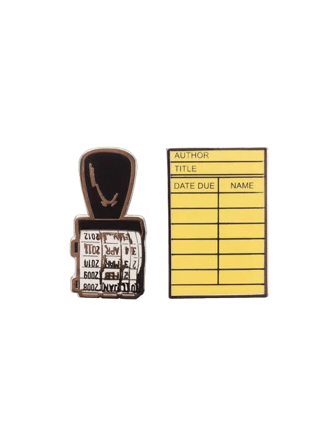 Library Card and Stamp Enamel Pin Set - Pin Set of 2