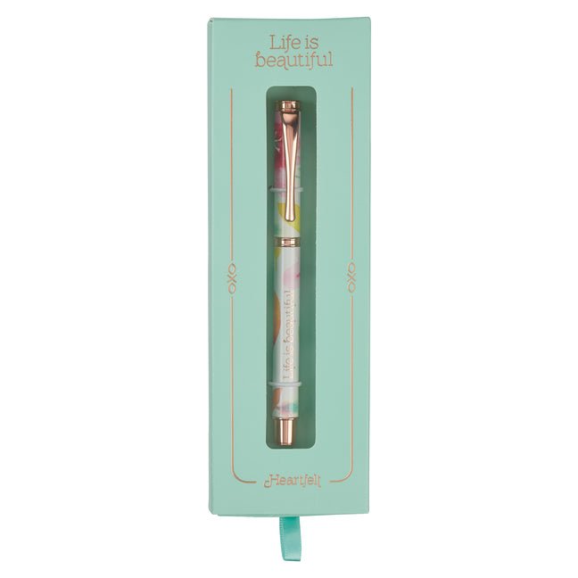 Heartfelt Ballpoint Pen Floral Pink Daisies Life Is Beautiful, Gel Ink Black, .5mm Fine - Ingram