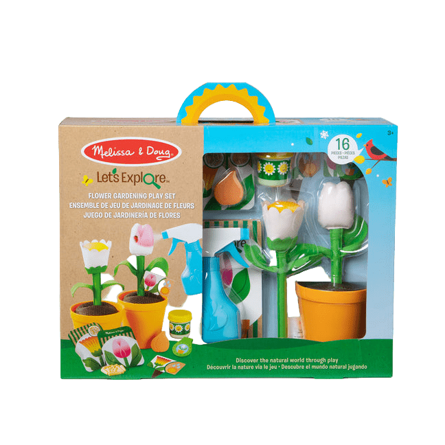 Melissa & Doug flower gardening play set packaging on a transparent background