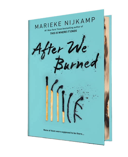 Book cover of 'After We Burned' by Marieke Nijkamp on a light blue background