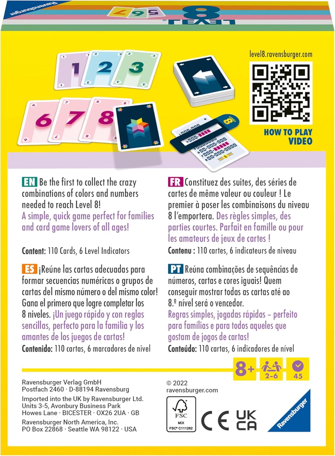 Ravensburger card game packaging with colorful cards and QR code