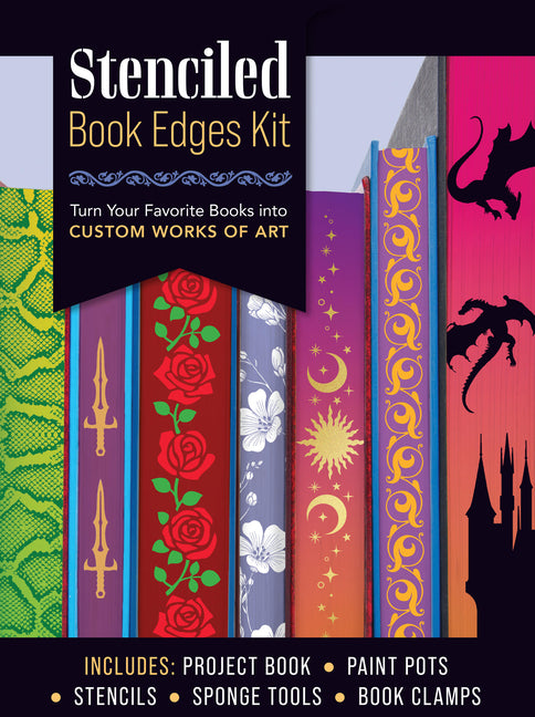 Stenciled Book Edges Kit: Turn Your Favorite Books Into Custom Works of Art - Includes: Project Book, Paint Pots, Stencils, Sponge Tools, Book Clamps - Ingram