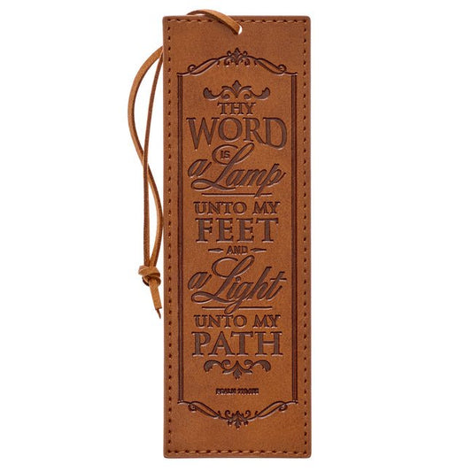 Christian Art Gifts Toffee Brown Faux Leather Bookmark: Thy Word Is a Lamp Unto My Feet - Psalm 119:105 Inspirational Bible Verse with Cord - Ingram