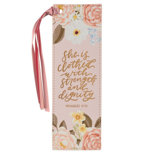 Bookmark Faux Leather Pink Strength & Dignity Prov. 31:25 - Ingram