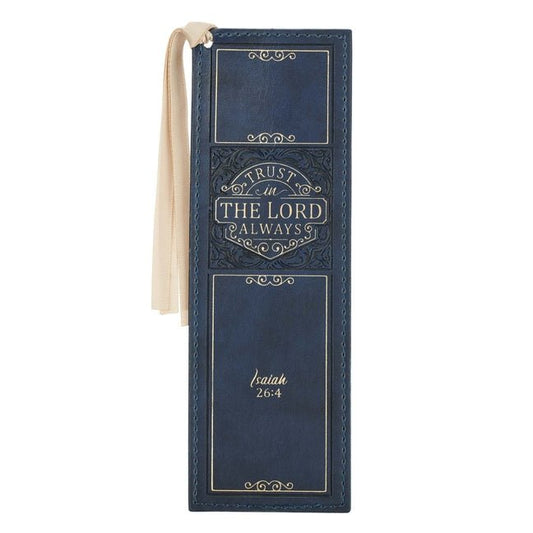 Christian Art Gifts Faux Leather Bookmark Trust in the Lord Isaiah 26:4 Bible Verse, Navy - Ingram