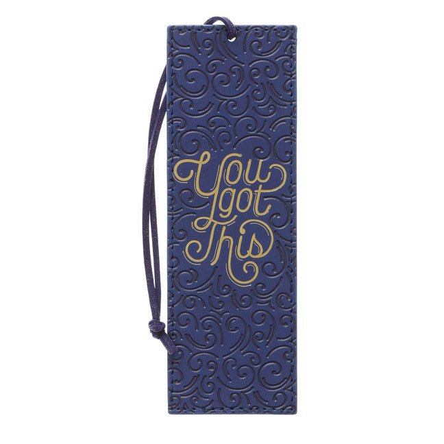 With Love Navy Blue Faux Leather Bookmark for Women, You Got This Swirly Debossed Design W/Gold Accents/Dark Blue Cord Tassel, Inspirational Encouragi - Ingram
