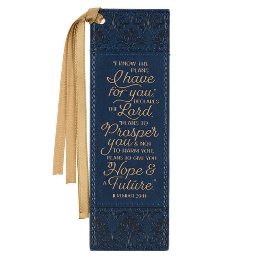 Christian Art Gifts Black Faux Leather Bookmark: I Know the Plans - Jeremiah 29:11 Inspirational Bible Verse for Men and Women with Ribbon - Ingram