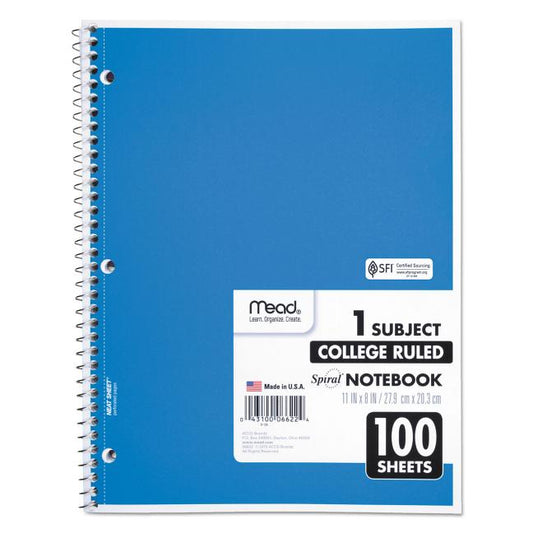 Mead Spiral 1-Subject Notebook, 8 X 11, College Ruled, 100 Sheets, Assorted Colors, Each (06622) - Ingram