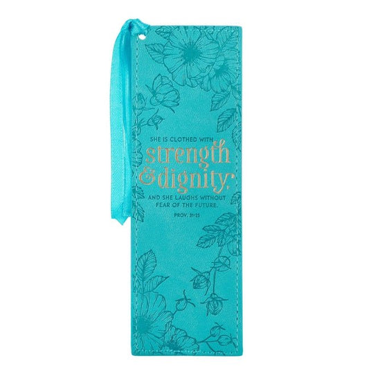 Christian Art Gifts Faux Leather Bookmark She Is Clothed Strength Dignity Proverbs 31:25 Bible Verse, Teal - Ingram