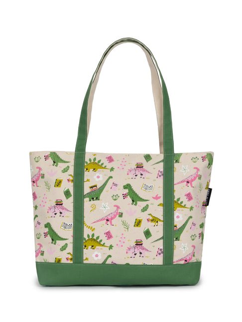 Prehistoric Dinosaur Reads Large Zippered Tote - Ingram