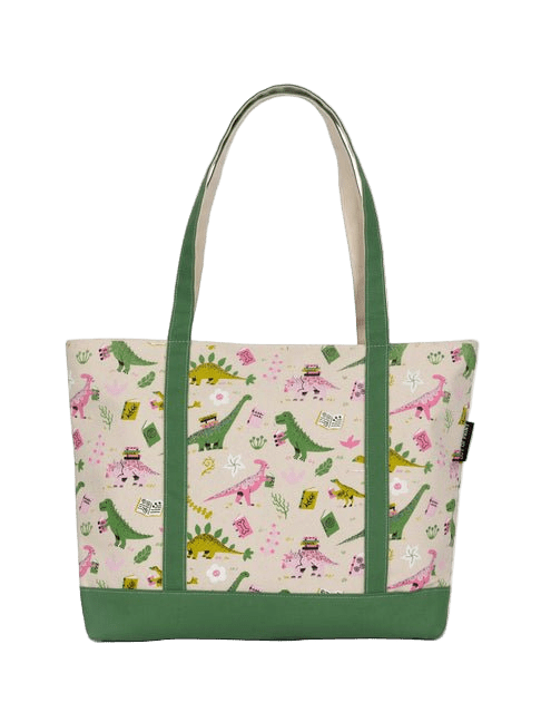 Prehistoric Dinosaur Reads Large Zippered Tote