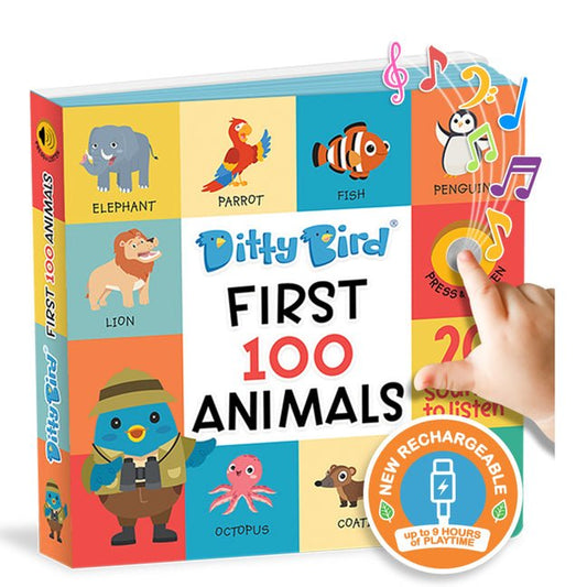 Ditty Bird First 100 Animals Interactive Sound Book for Toddlers 1- 3 Speech Therapy Learning Books for 1 Year Old - Ingram