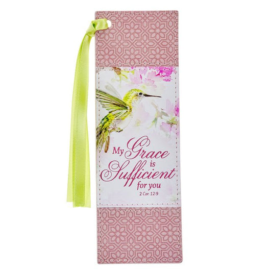 Christian Art Gifts Premium Vegan Leather Scripture Bookmark for Women: Grace Is Sufficient Inspirational Bible Verse Book Accessory, Pink Multicolor - Ingram