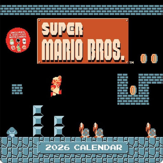 Super Mario Bros. 8-Bit Retro 2026 Wall Calendar + 6 Bonus Die-Cut Notecards - Ingram