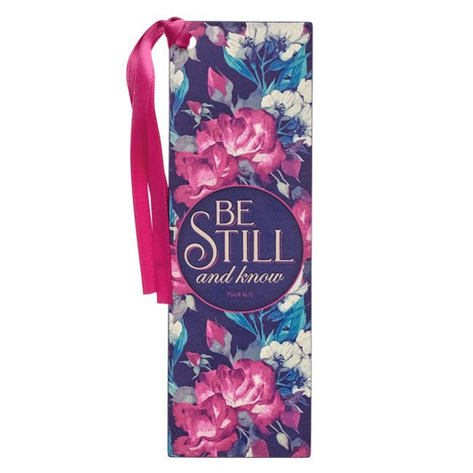 Christian Art Gifts Faux Leather Bookmark: Be Still and Know - Psalm 46:10 Inspirational Bible Verse, Multicolor Maroon Floral with Satin Ribbon - Ingram