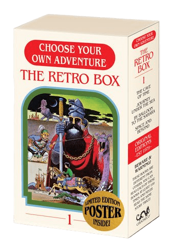 Vintage-style packaging for 'Choose Your Own Adventure' with a retro design.