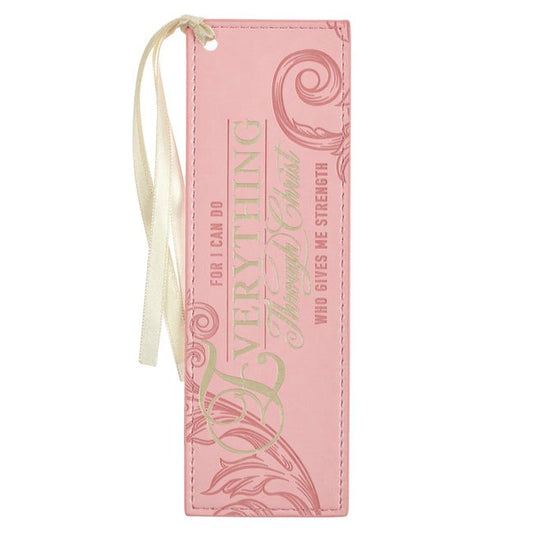 Christian Art Gifts Pink & Gold Faux Leather Premium Bible Verse Bookmark for Women: Everything Through Christ - Philippians 4:13 Inspirational Script - Ingram