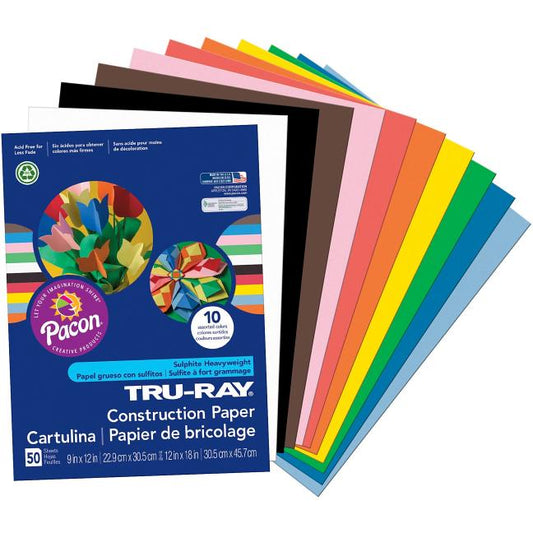 Tru-Ray 9 X 12 Construction Paper, Assorted Colors, 50 Sheets (P103031) - Ingram