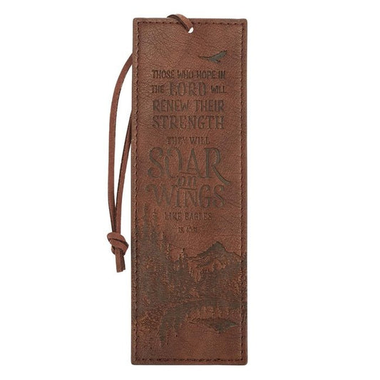 Christian Art Gifts Faux Leather Bookmark Soar on Wings Isaiah 40:31 Bible Verse, Brown - Ingram