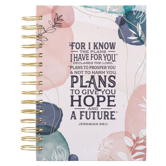 Christian Art Gifts Journal W/Scripture Plans Jeremiah 29:11 Bible Verse White Abstract Leaves 192 Ruled Pages, Large Hardcover Notebook, Wire Bound - Ingram