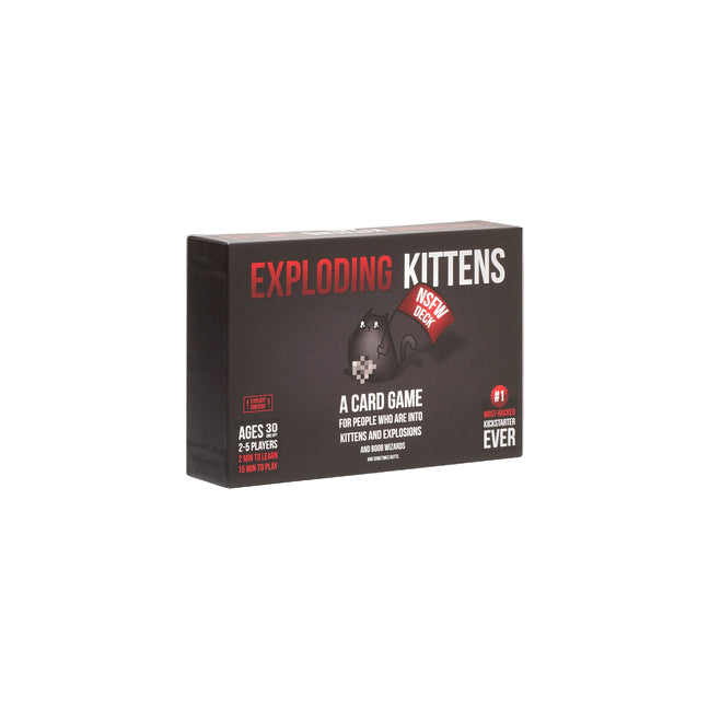 Box of 'Exploding Kittens' card game on a transparent background
