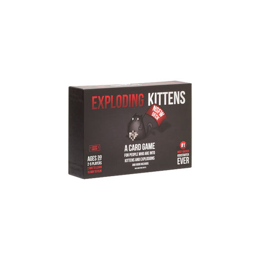 Box of 'Exploding Kittens' card game on a transparent background