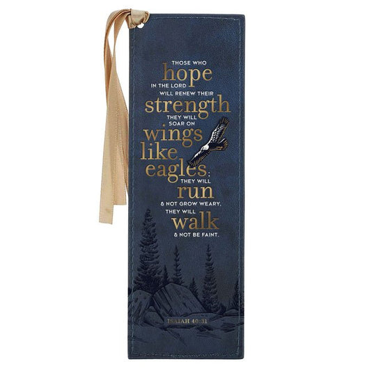 Christian Art Gifts Faux Leather Heat-Debossed Bookmark for Men & Women: On Wings Like Eagles - Isaiah 40:31 Inspirational Bible Verse, Navy Blue W/Si - Ingram