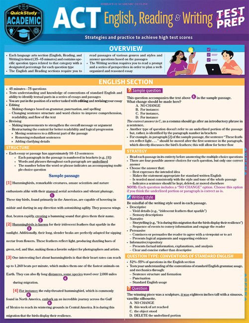 ACT English, Reading & Writing Test Prep: A Quickstudy Laminated Reference Guide (First Edition, New) - Ingram
