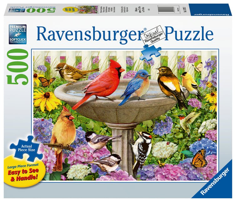 At the Birdbath 500 PC Large Format Puzzle - Ingram